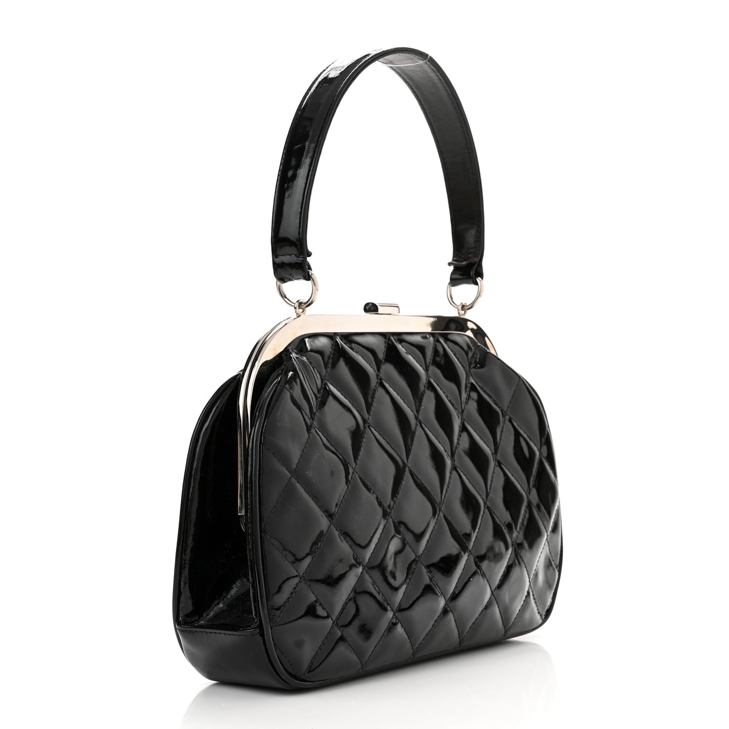 Patent Quilted Kisslock Frame Bag Black