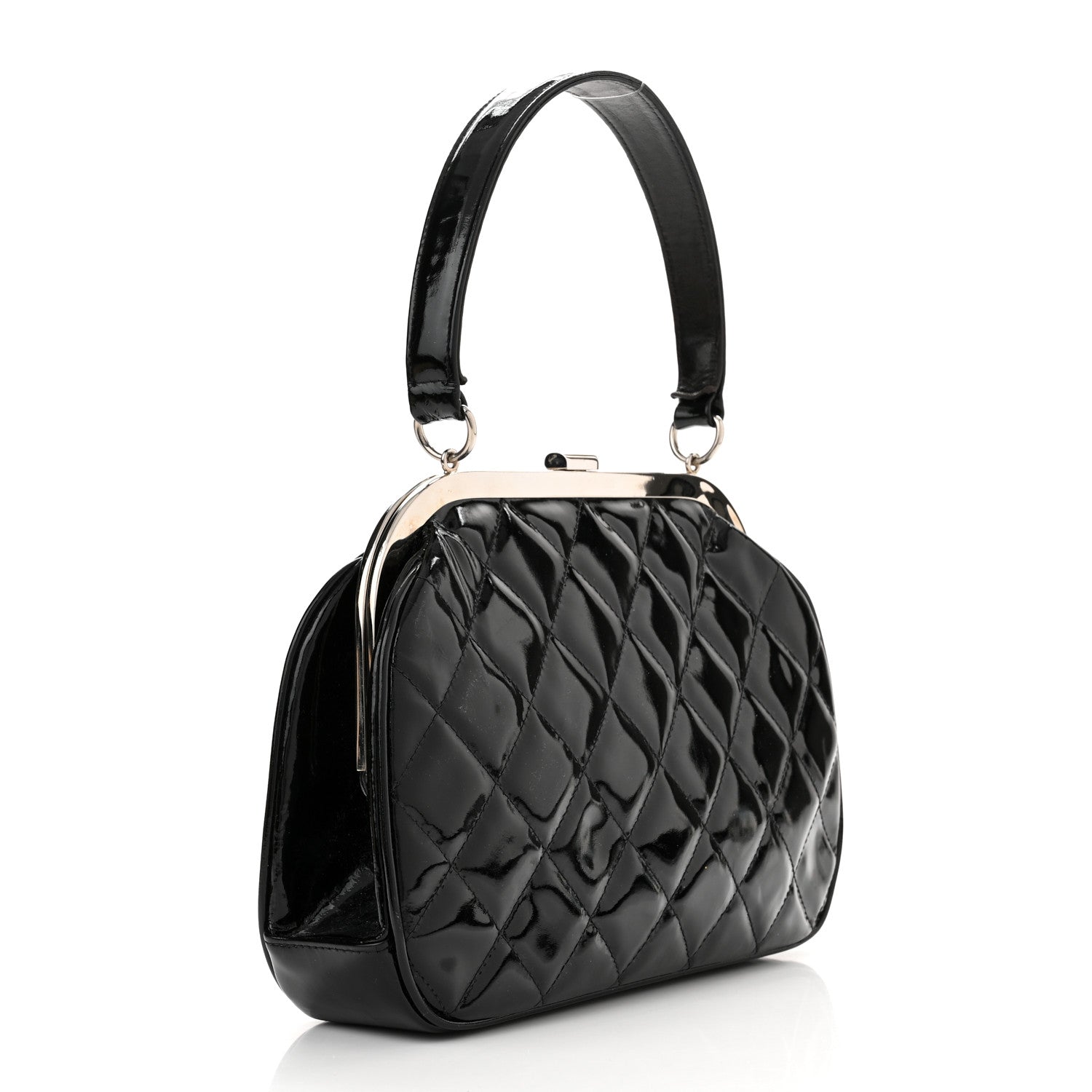 Chanel Patent Quilted Kisslock Frame Bag Black 3 of 12