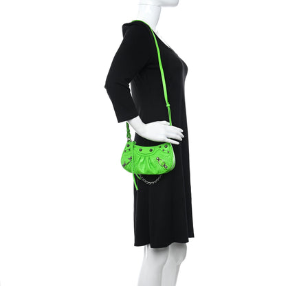 Balenciaga Extra Supple Calfskin Crocodile Embossed Le Cagole Mini Purse With Chain Acid Green 2 of 10