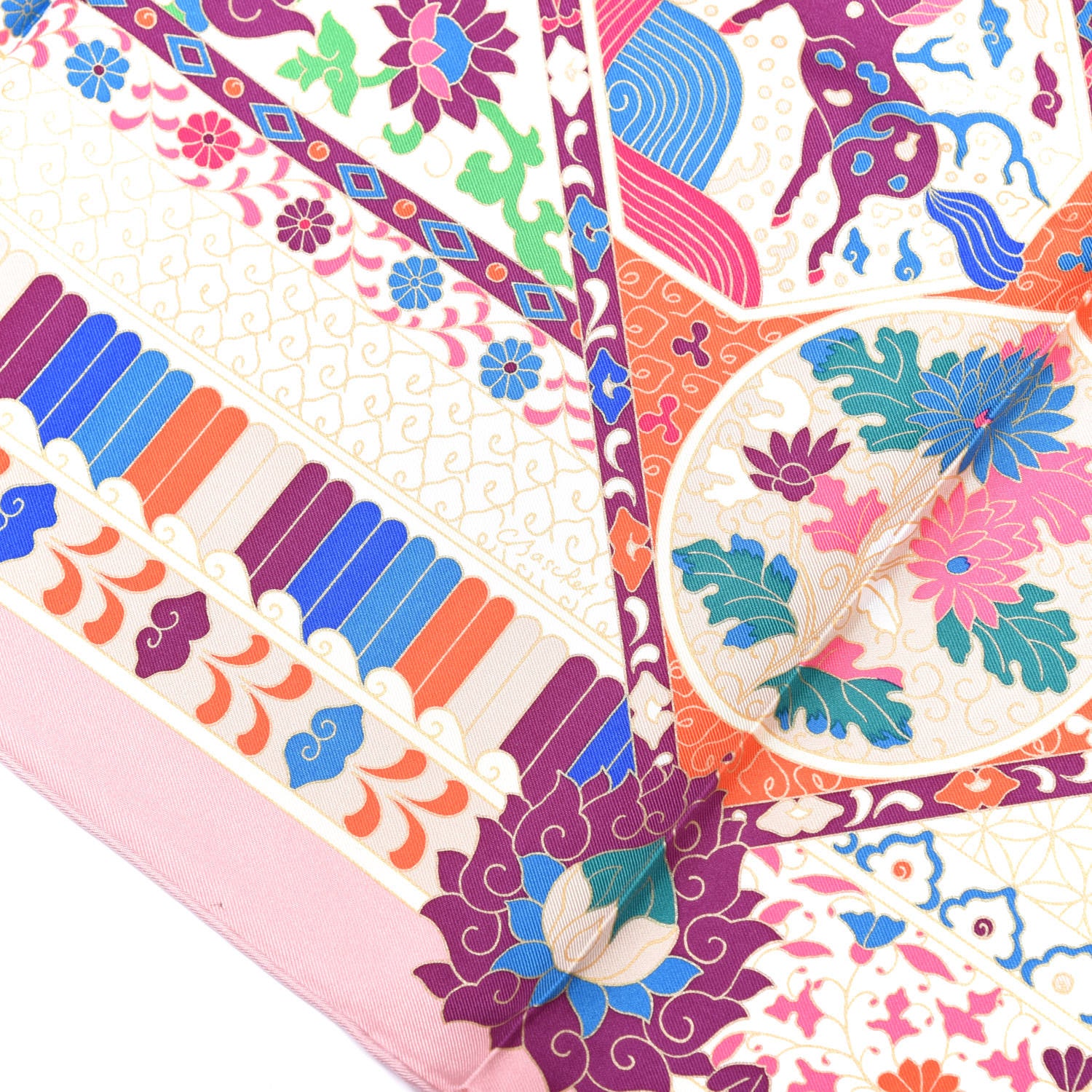 Hermes Silk Collections Imperiales Scarf 90 Rose Pale Bleu Vert 7 of 7
