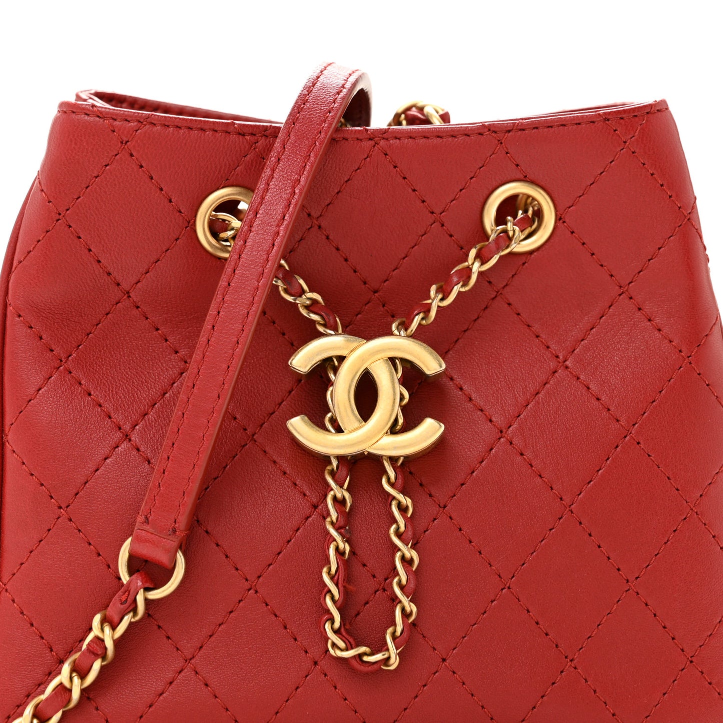 Calfskin Stitched Small Egyptian Amulet Drawstring Bag Red