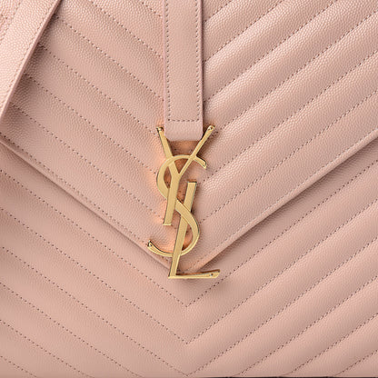 Saint Laurent Grain De Poudre Matelasse Chevron Large Monogram Satchel Pale Pink 11 of 11