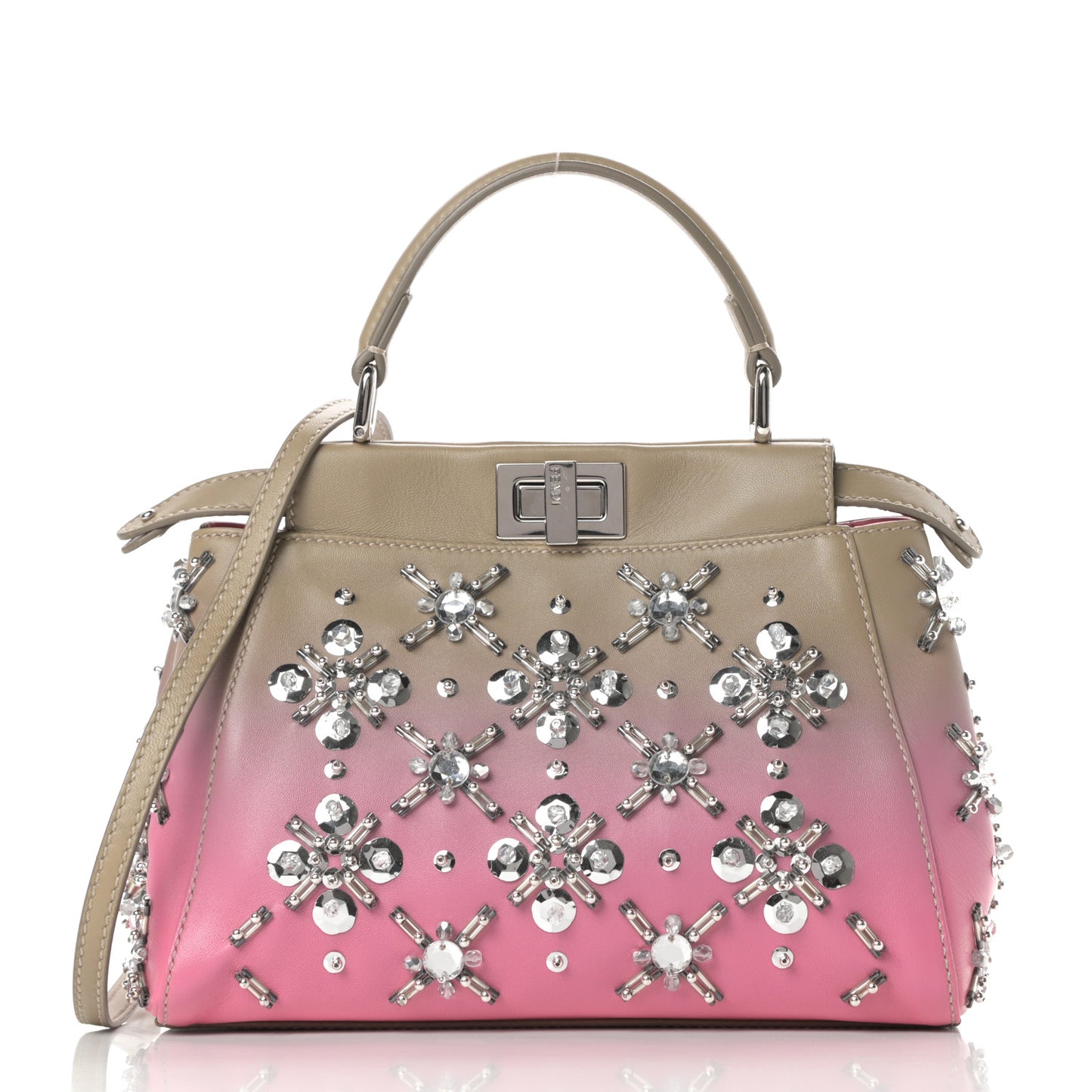 Nappa Crystal Beaded Ombre Mini Peekaboo Iconic Satchel Pink Beige