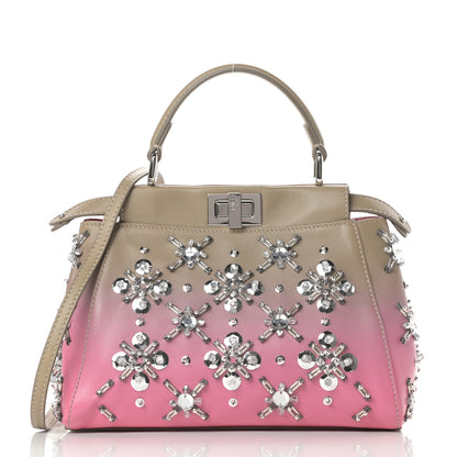 Fendi Nappa Crystal Beaded Ombre Mini Peekaboo Iconic Satchel Pink Beige 3 of 14
