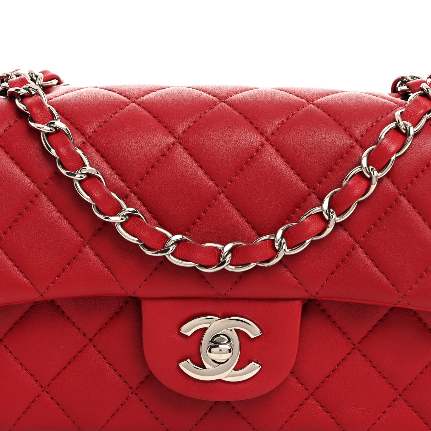 Lambskin Quilted Mini Rectangular Flap Dark Red