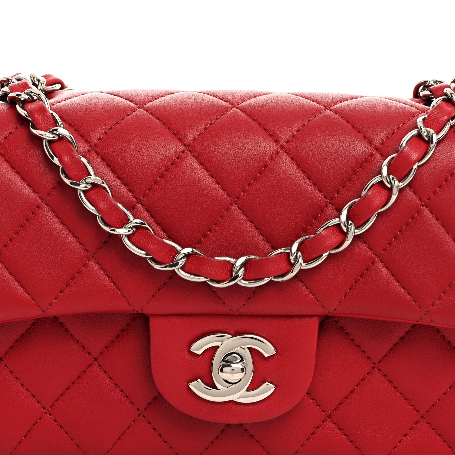 Chanel Lambskin Quilted Mini Rectangular Flap Dark Red 8 of 10