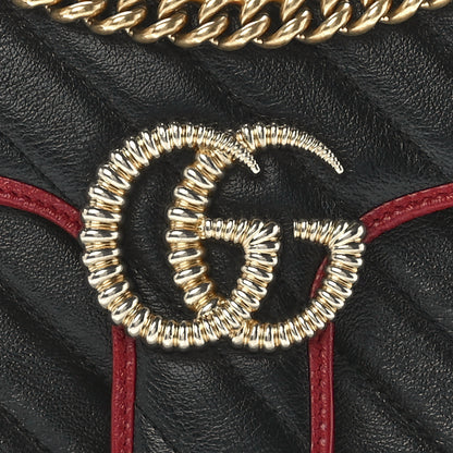 Gucci Vintage Effect Calfskin Matelasse Diagonal Small Torchon GG Marmont Shoulder Bag Black Romantic Cherry 9 of 12