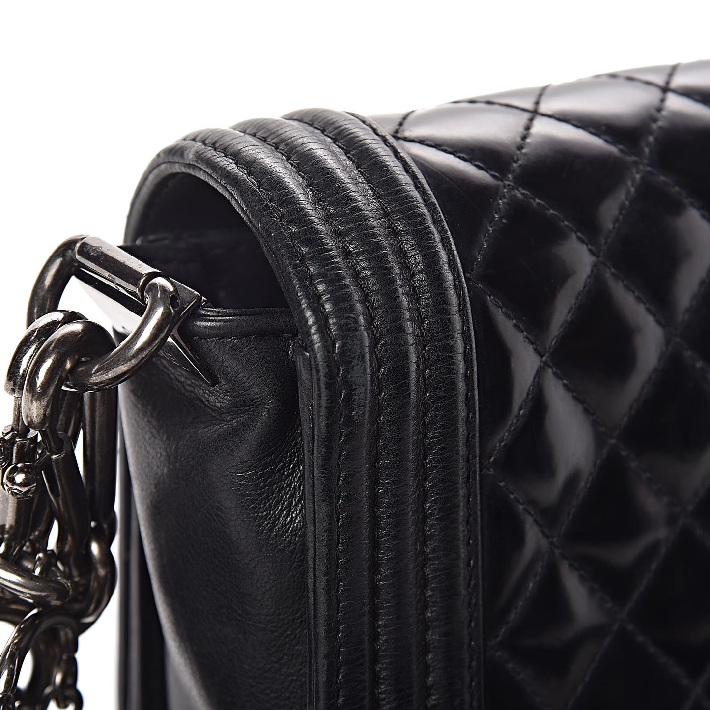 Glazed Calfskin Quilted Medium Boy Flap Black