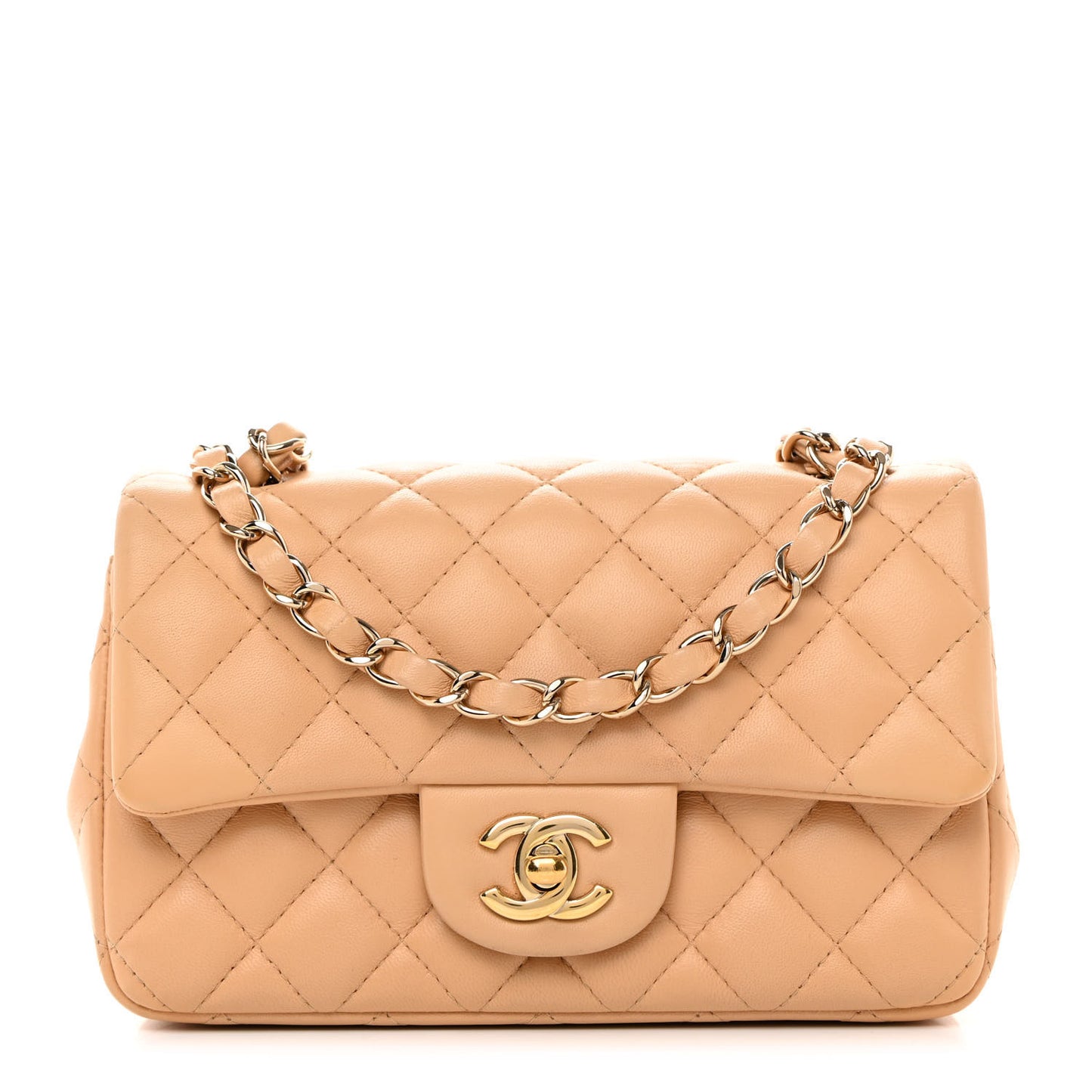 Lambskin Quilted Mini Rectangular Flap Beige