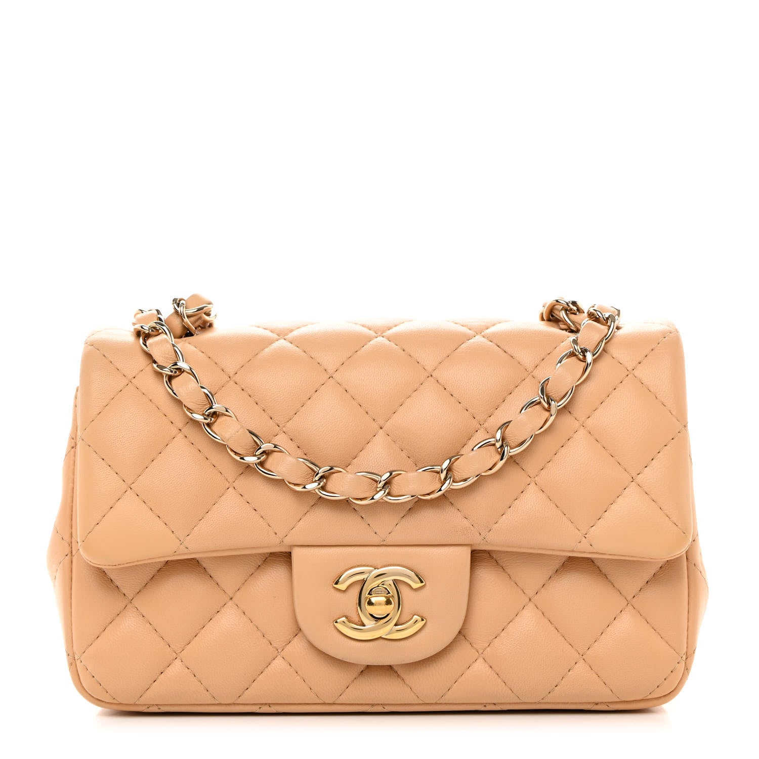 Chanel Lambskin Quilted Mini Rectangular Flap Beige 1 of 12