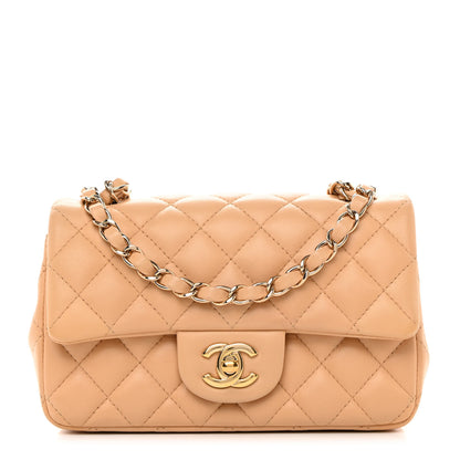Chanel Lambskin Quilted Mini Rectangular Flap Beige 1 of 12