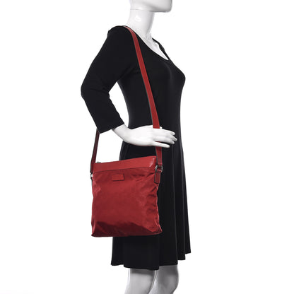 Gucci Nylon Monogram Dollar Calfskin Flat Messenger Bag Vibrant Red 2 of 11