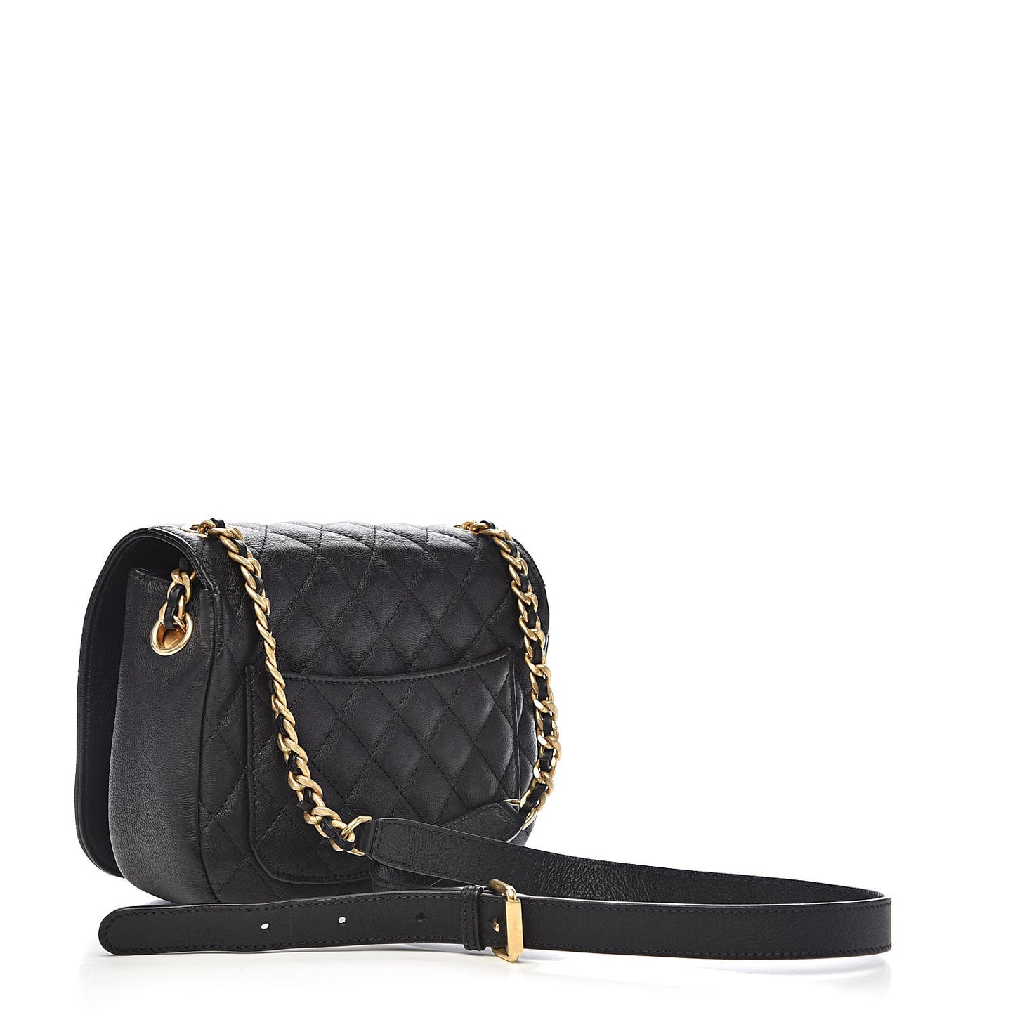 Grained Calfskin Quilted Messenger Flap Black