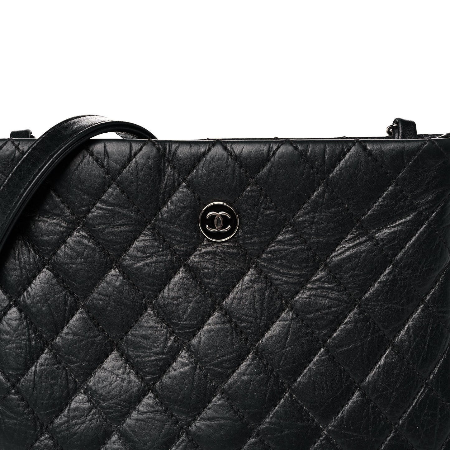 Aged Calfskin Quilted Crossbody Bag Black