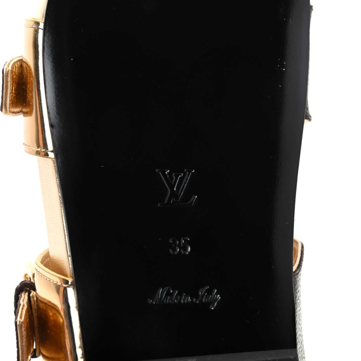 Louis Vuitton Patent Calfskin Monogram Bom Dia Mule Sandals 35 Gold 9 of 11