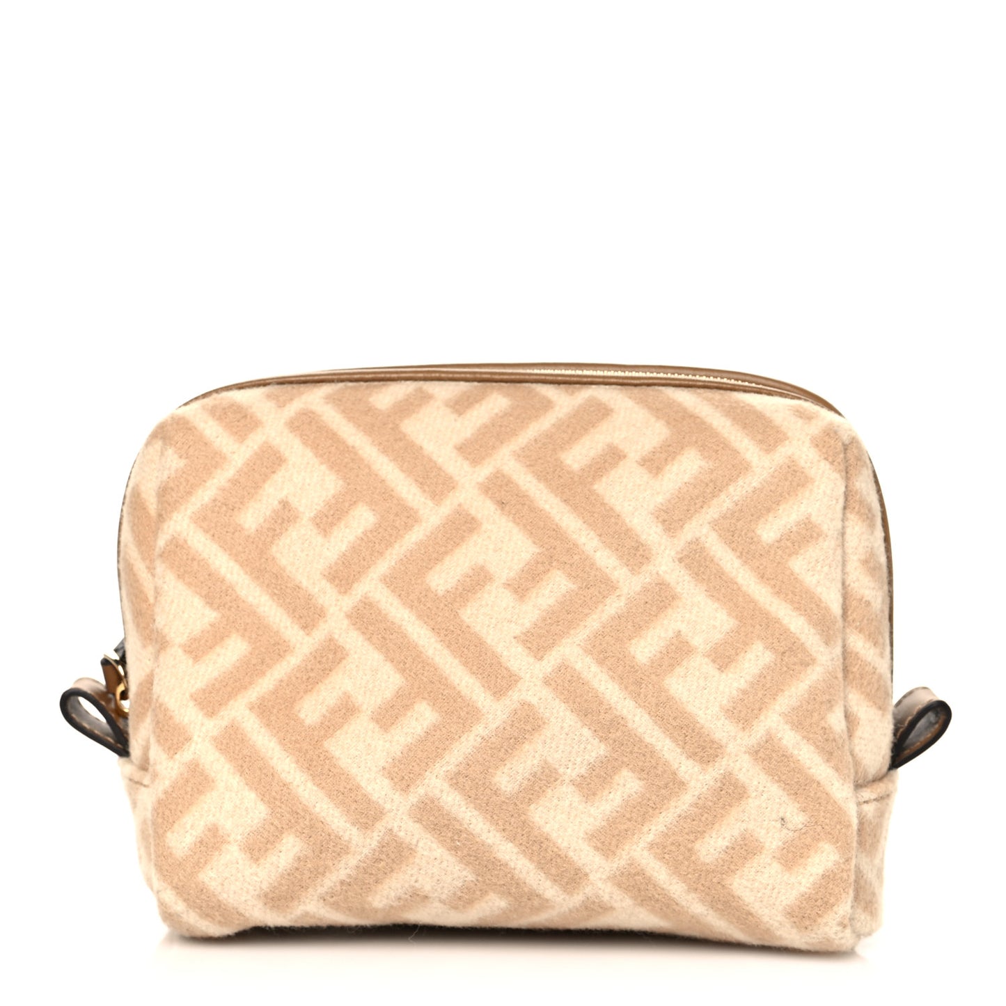 Wool Vitello King FF 1974 Diagonal Small Trapezoid Beauty Pouch Beige Cammello Sand