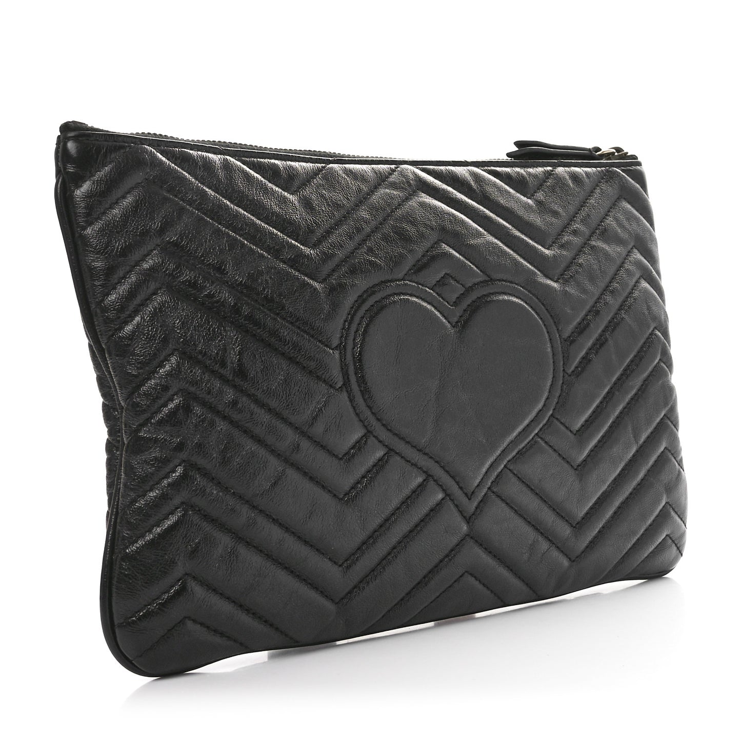 Azalea Calfskin Matelasse Heart GG Marmont Zip Pouch Black