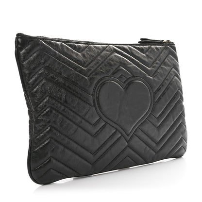 Gucci Azalea Calfskin Matelasse Heart GG Marmont Zip Pouch Black 3 of 10