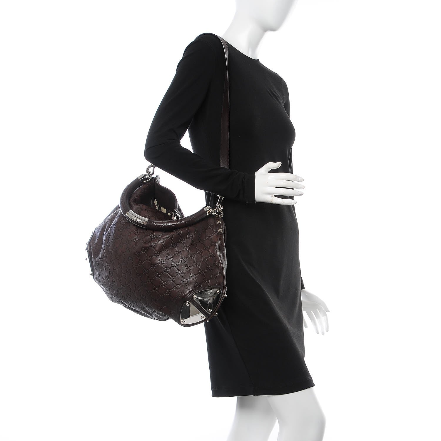 Gucci Guccissima Large Indy Top Handle Hobo Dark Brown 2 of 7