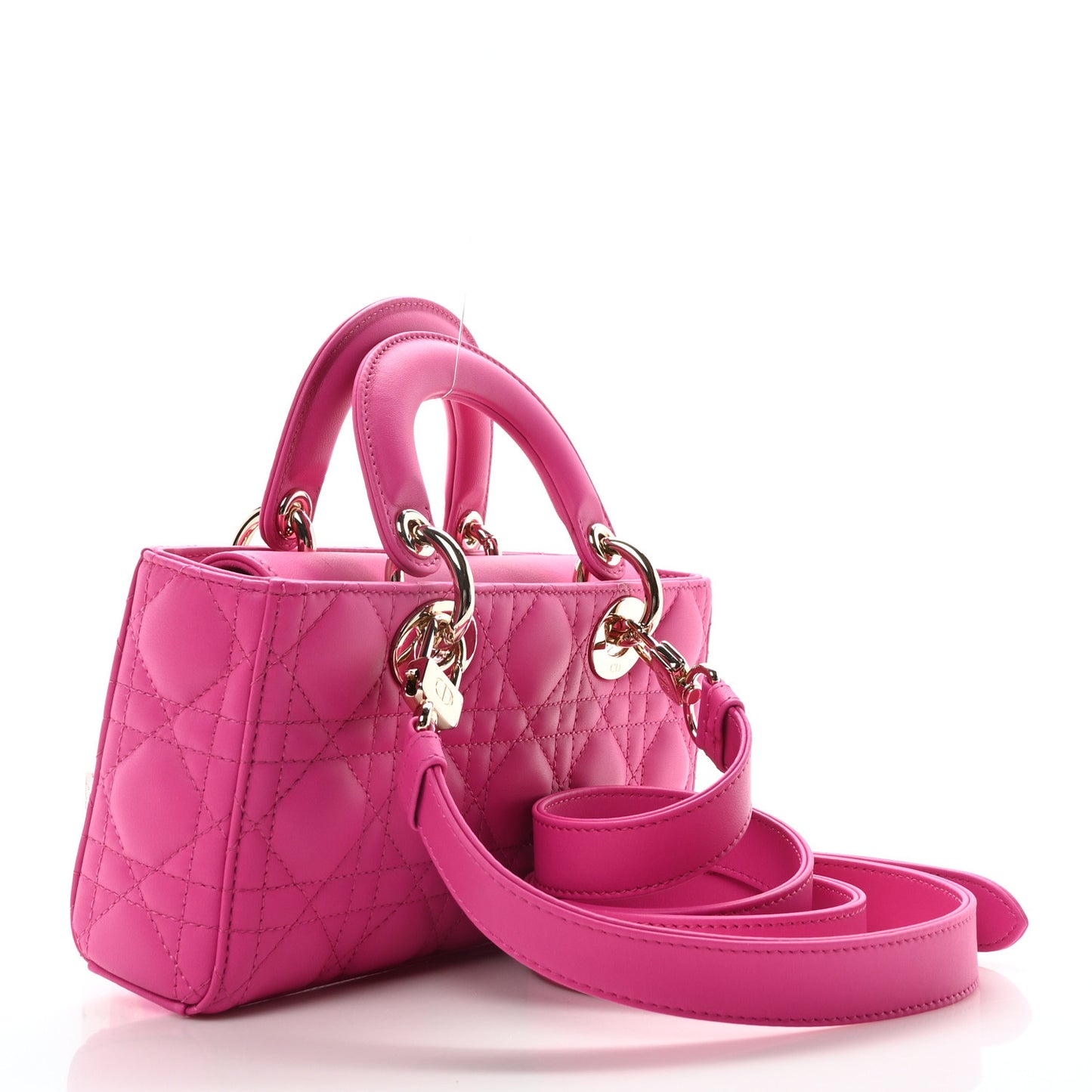Lambskin Cannage Small Lady D-Joy Fuchsia