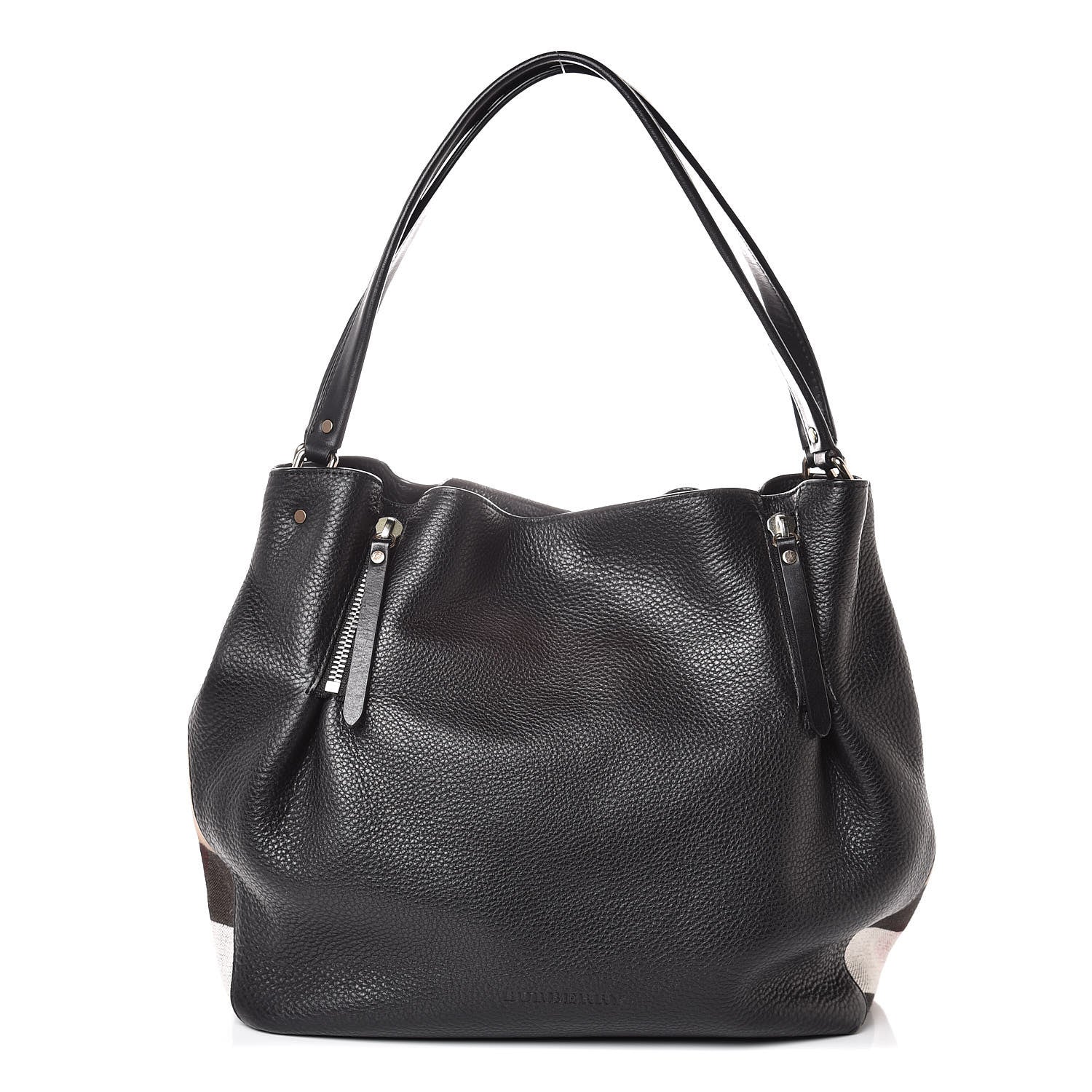 Burberry Grainy Calfskin House Check Medium Maidstone Black 1 of 8