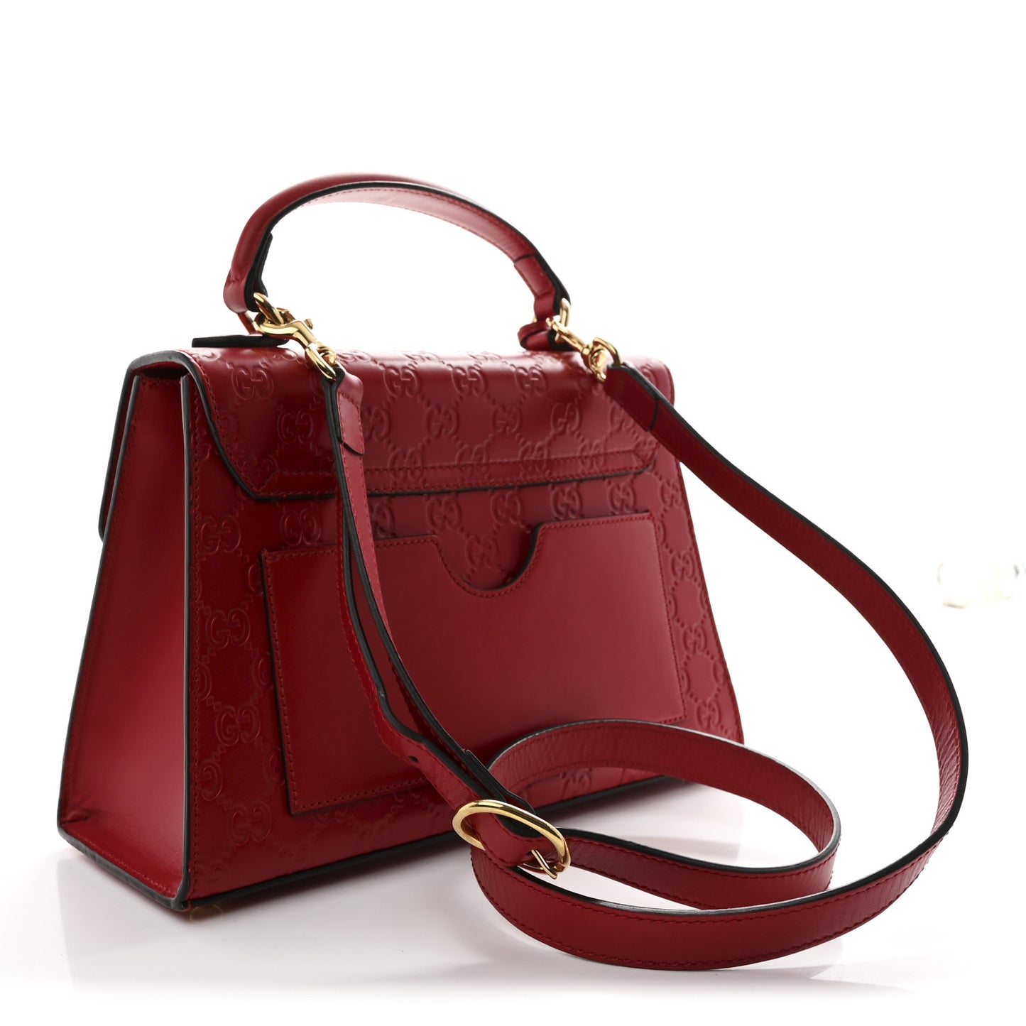 Guccissima Signature Small Padlock Top Handle Bag Hibiscus Red