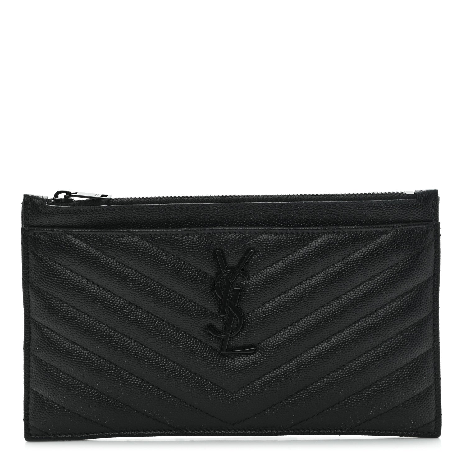 Saint Laurent Grain De Poudre Chevron Monogram Bill Pouch Black 1 of 10