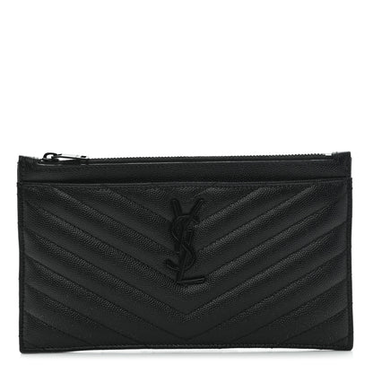 Saint Laurent Grain De Poudre Chevron Monogram Bill Pouch Black 1 of 10