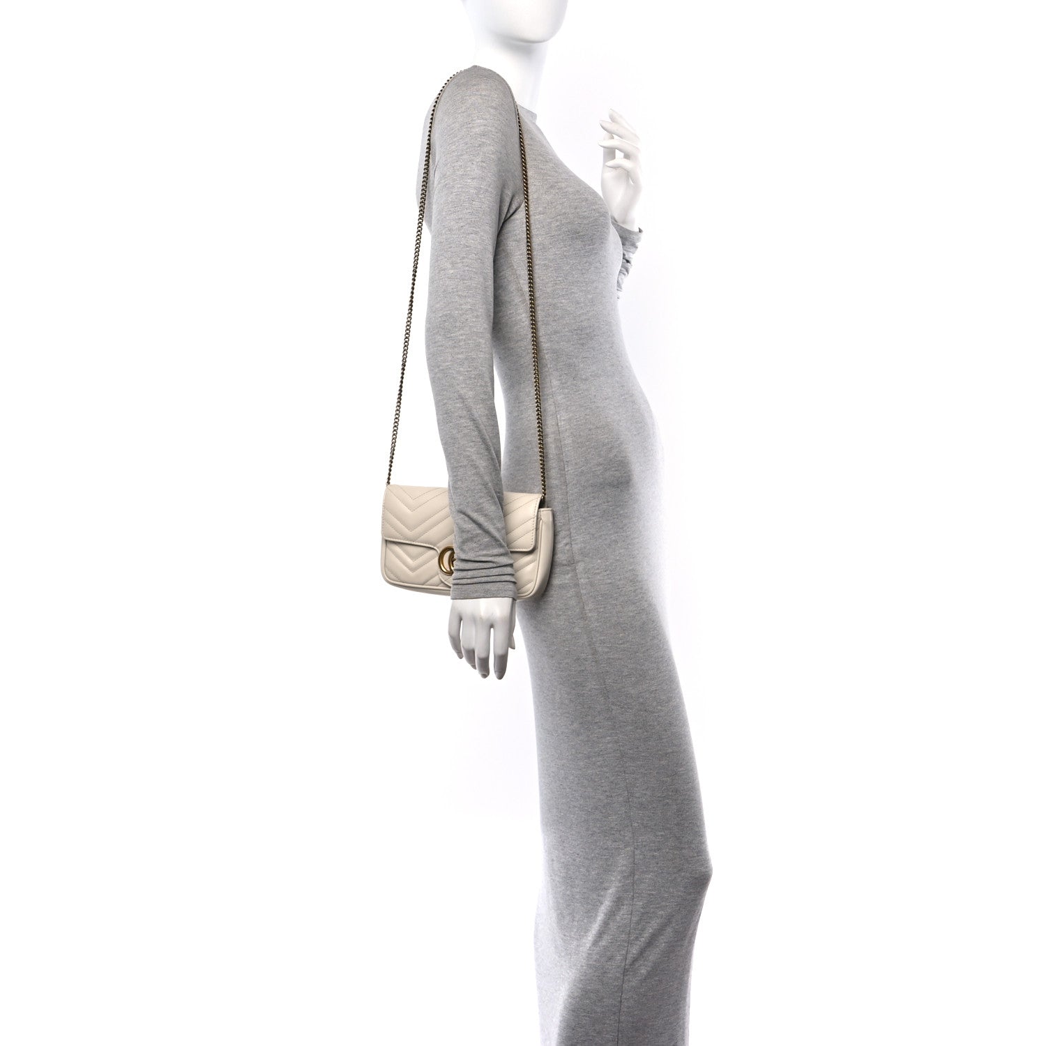 Gucci Calfskin Matelasse Mini GG Marmont Shoulder Bag With Card Holder White Black 2 of 14