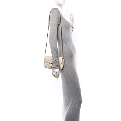 Gucci Calfskin Matelasse Mini GG Marmont Shoulder Bag With Card Holder White Black 2 of 14
