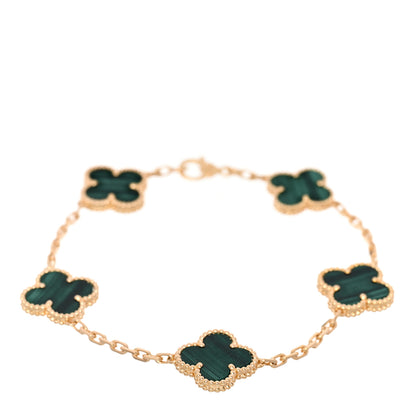 Van Cleef & Arpels 18K Yellow Gold Malachite 5 Motifs Vintage Alhambra Bracelet 1 of 4