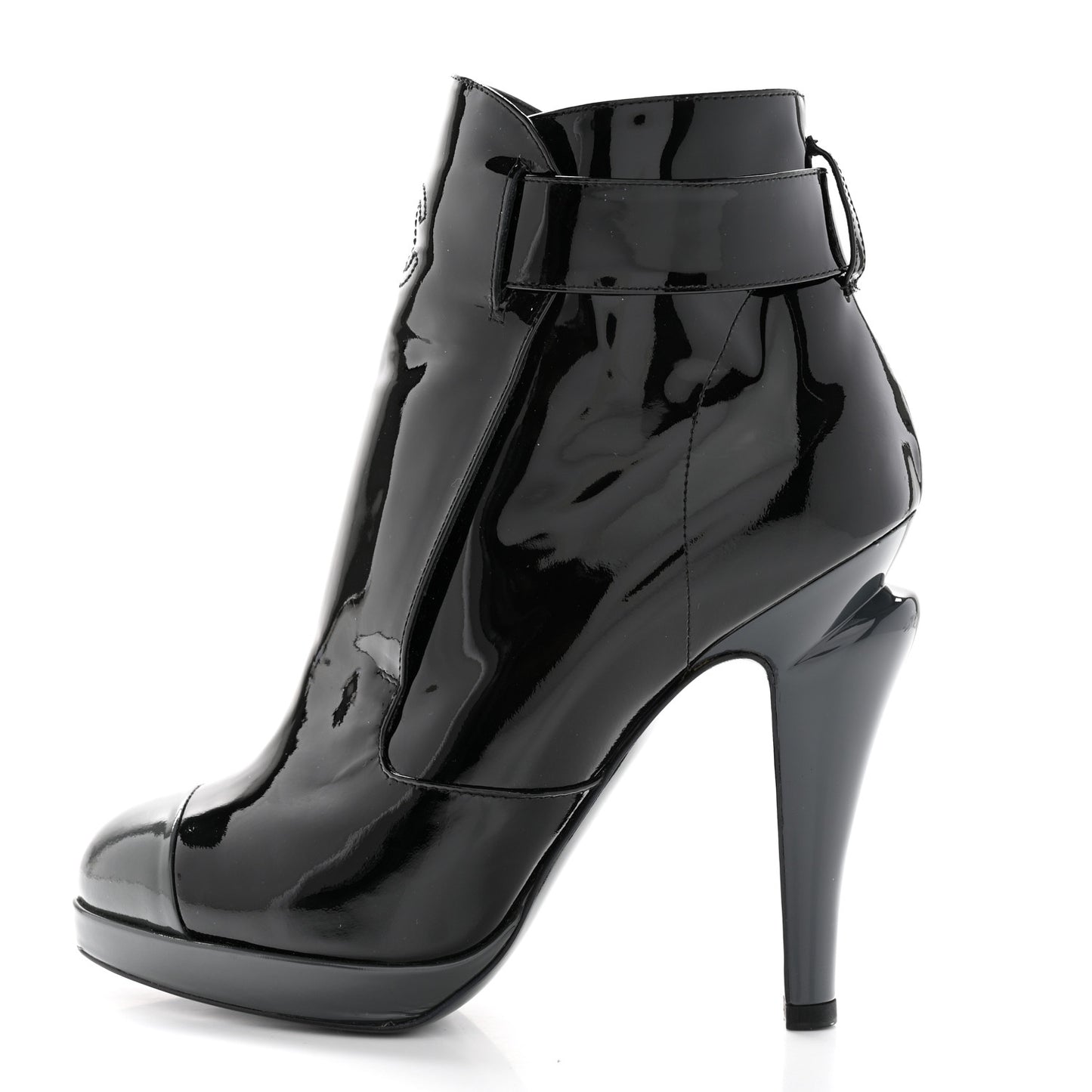 Patent Calfskin Cap Toe Ankle Boots 38.5 Black