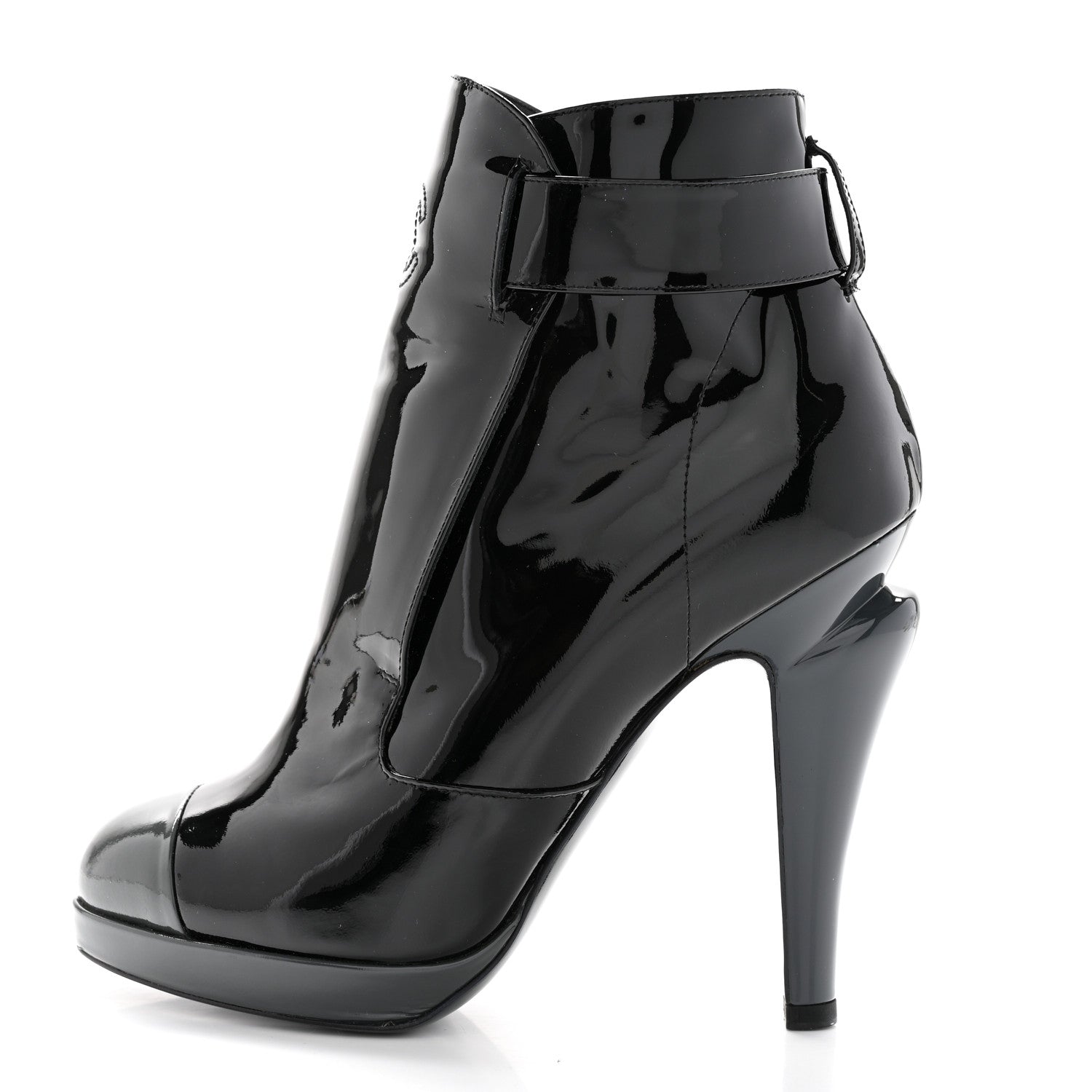 Chanel Patent Calfskin Cap Toe Ankle Boots 38.5 Black 1 of 14