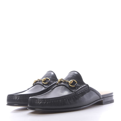 Gucci Goatskin Mens Horsebit Slippers 9 Black 3 of 11