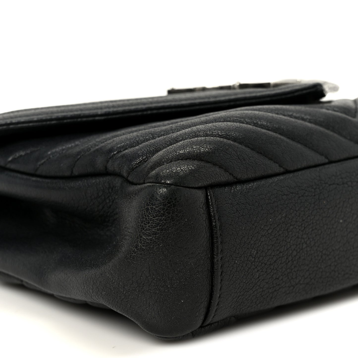 Sheepskin Matelasse Chevron Monogram Monochrome Medium College Bag Black