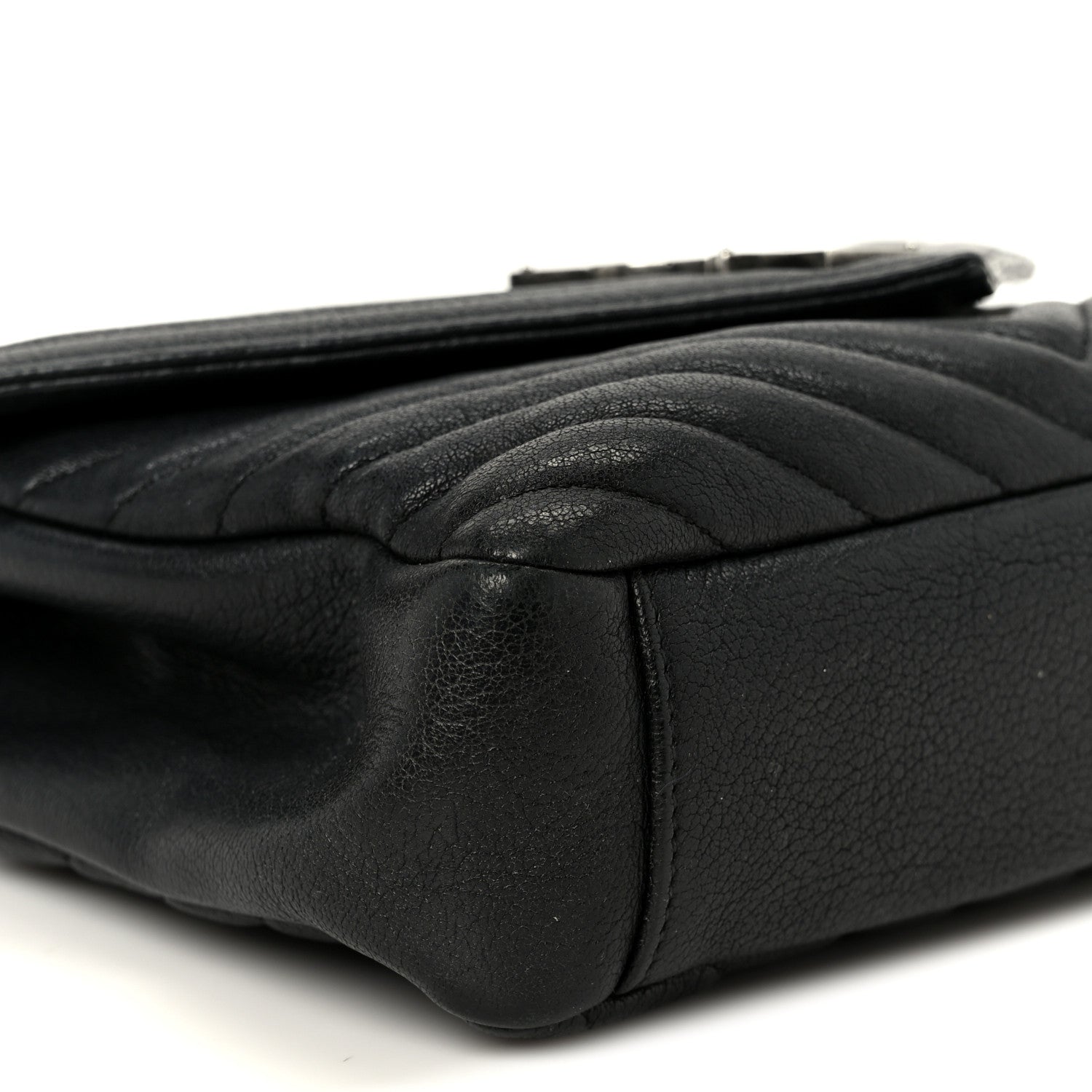 Saint Laurent Sheepskin Matelasse Chevron Monogram Monochrome Medium College Bag Black 9 of 11