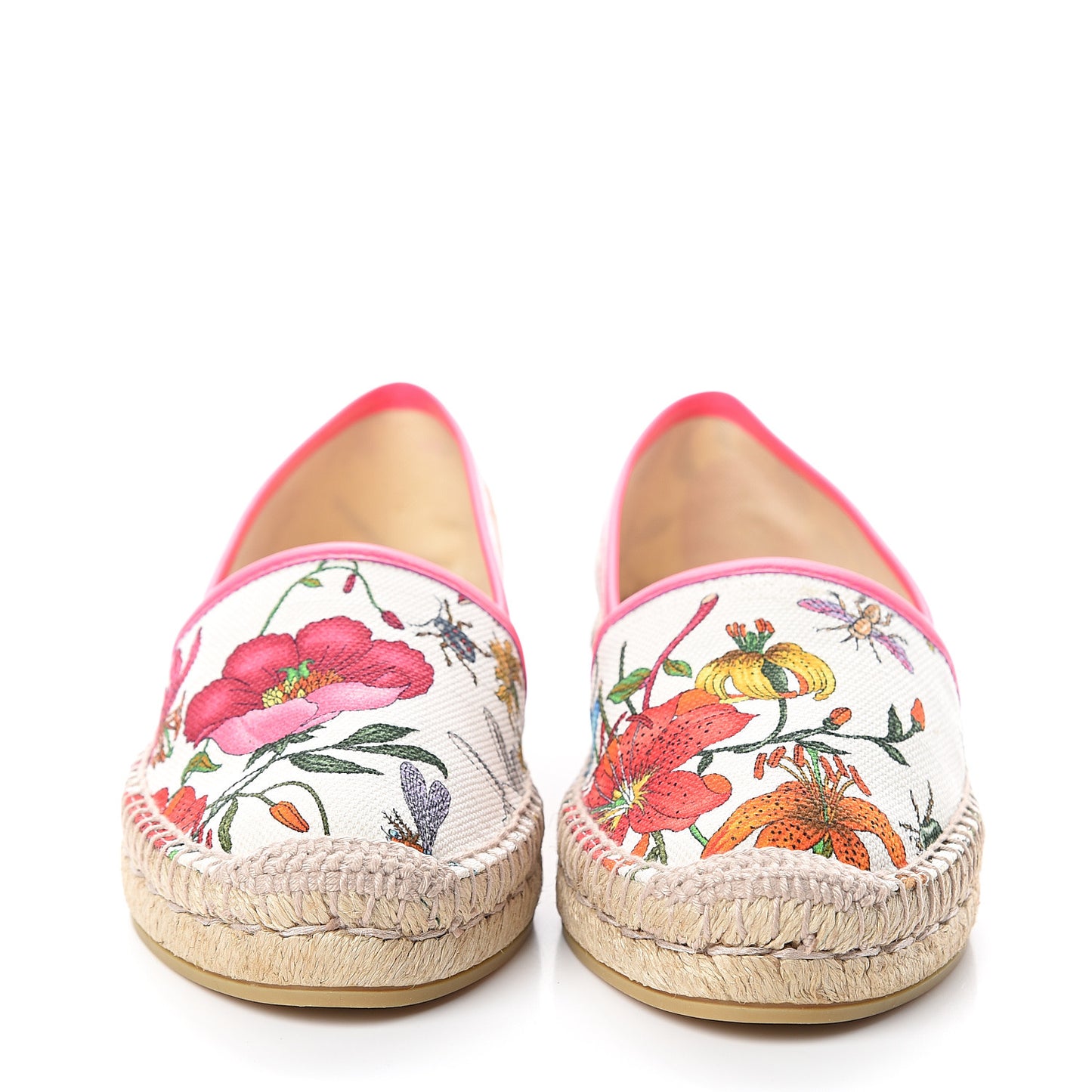 Canvas Flora Print Espadrilles 36 White Multicolor Fuxia