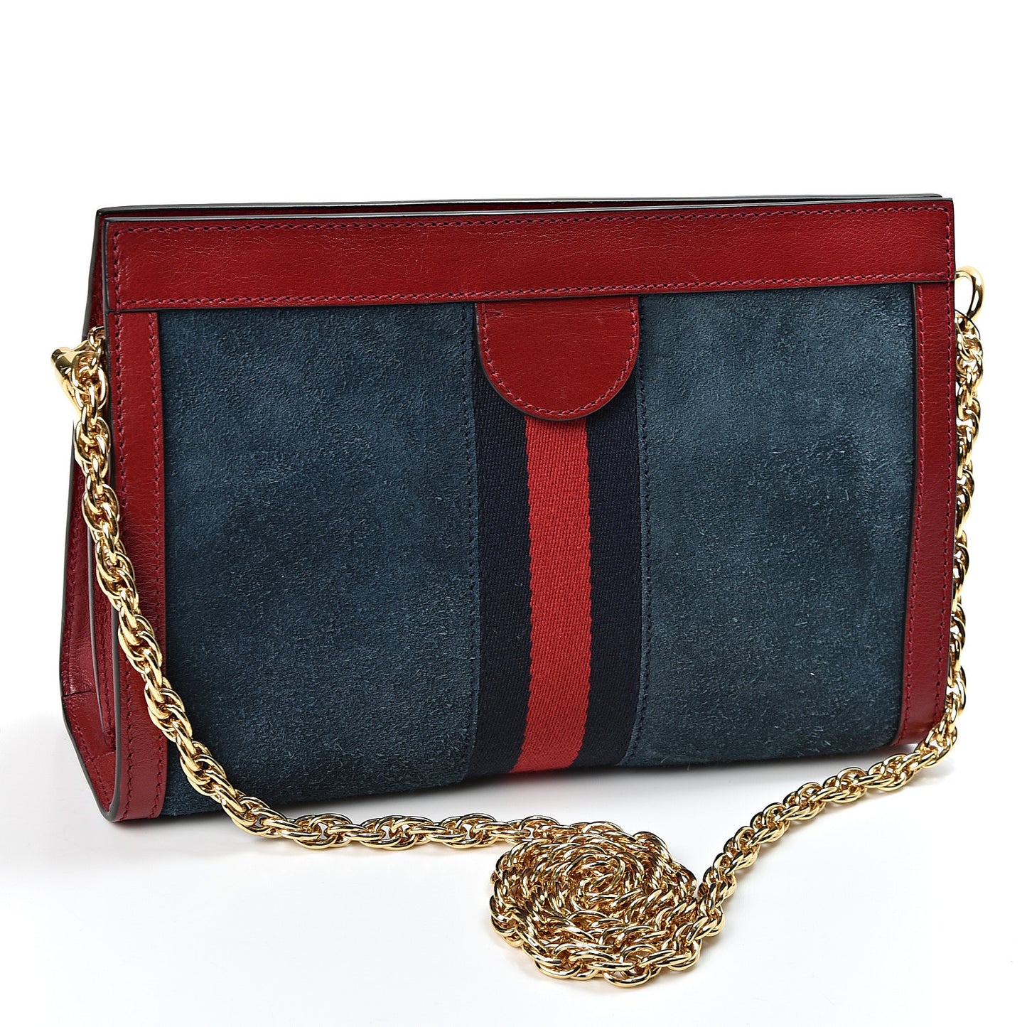 Suede Calfskin Web Small Ophidia Chain Shoulder Bag New Blue Romantic Cherry