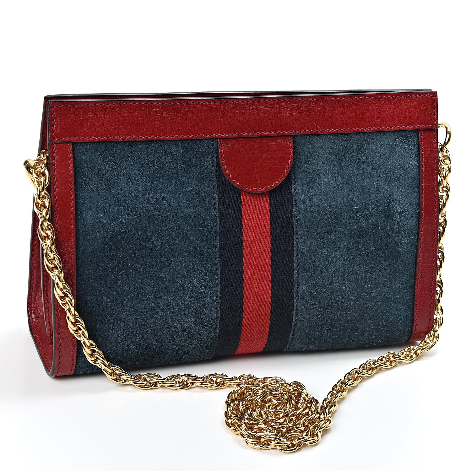 Gucci Suede Calfskin Web Small Ophidia Chain Shoulder Bag New Blue Romantic Cherry 2 of 9