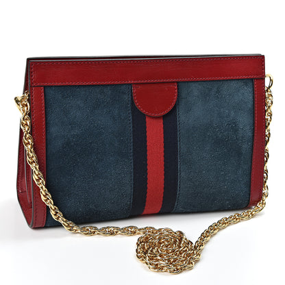 Gucci Suede Calfskin Web Small Ophidia Chain Shoulder Bag New Blue Romantic Cherry 2 of 9