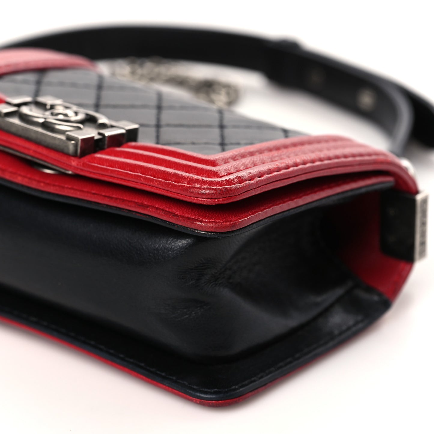 Calfskin Quilted Mini Boy Flap Black Red