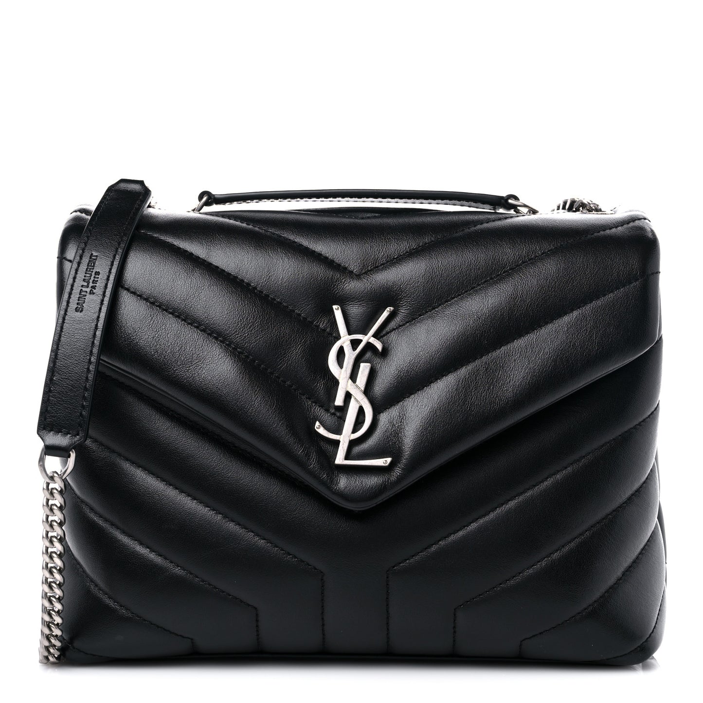Calfskin Y Quilted Monogram Small Loulou Chain Satchel Black