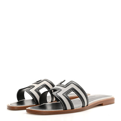 Hermes Calfskin Canvas Oran Sandals 36 Black 3 of 9