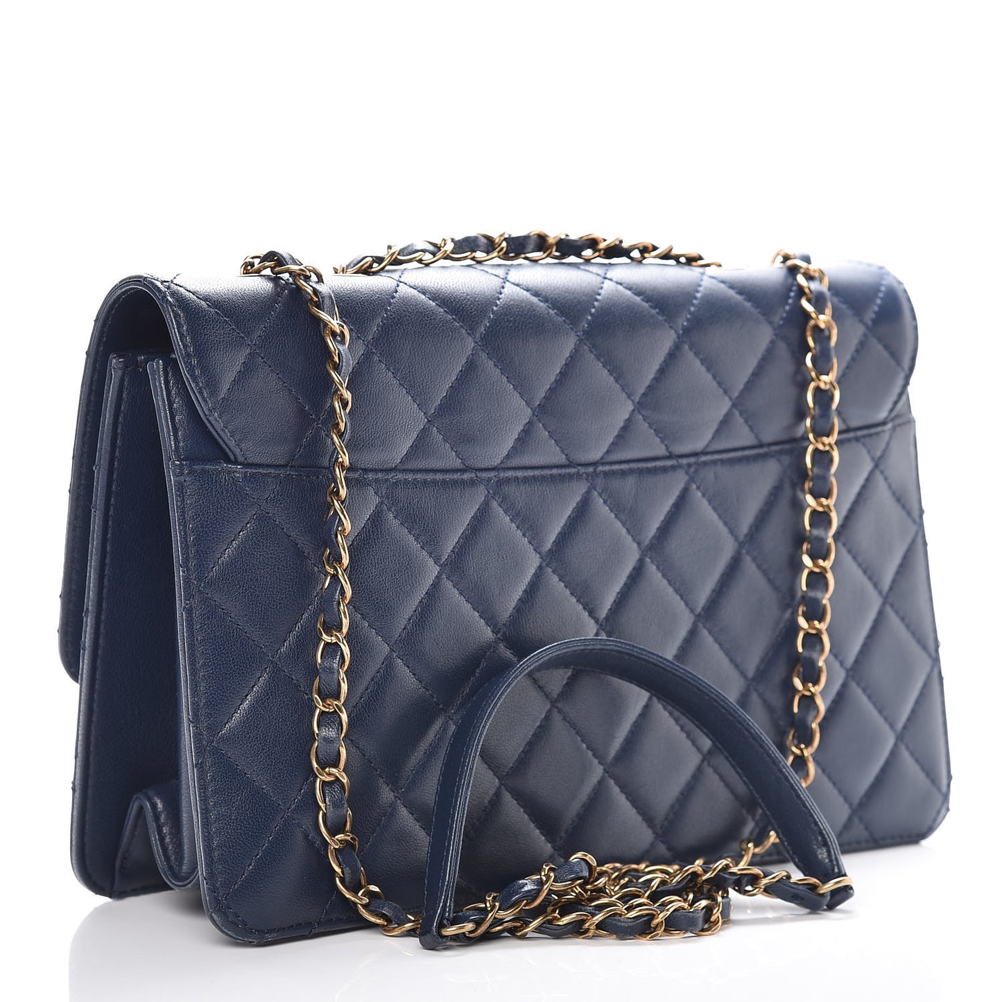 Sheepskin Quilted Large Beauty Lock Flap Navy Blue