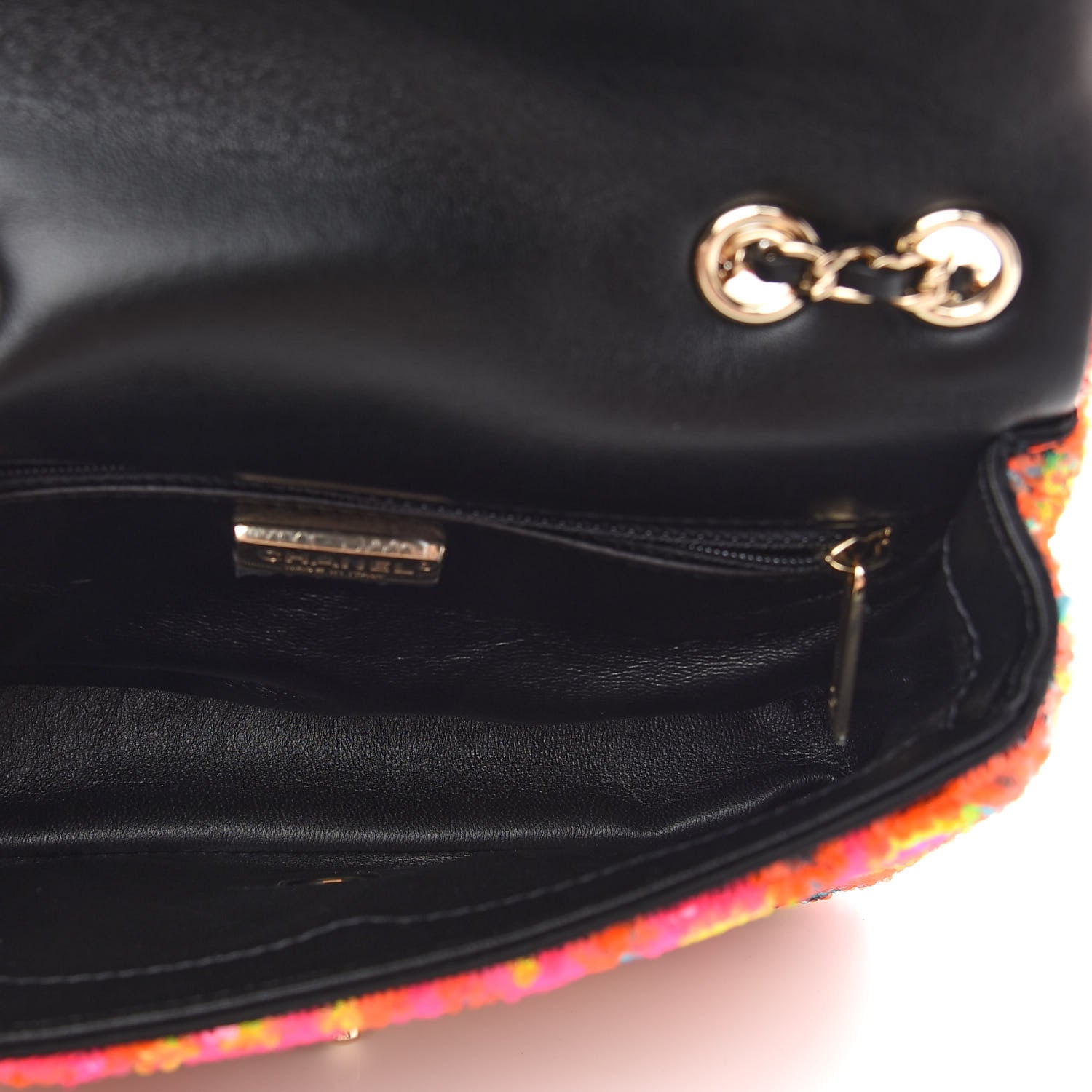Chanel Sequin Logo Single Flap Orange Turquoise Pink 4 of 8