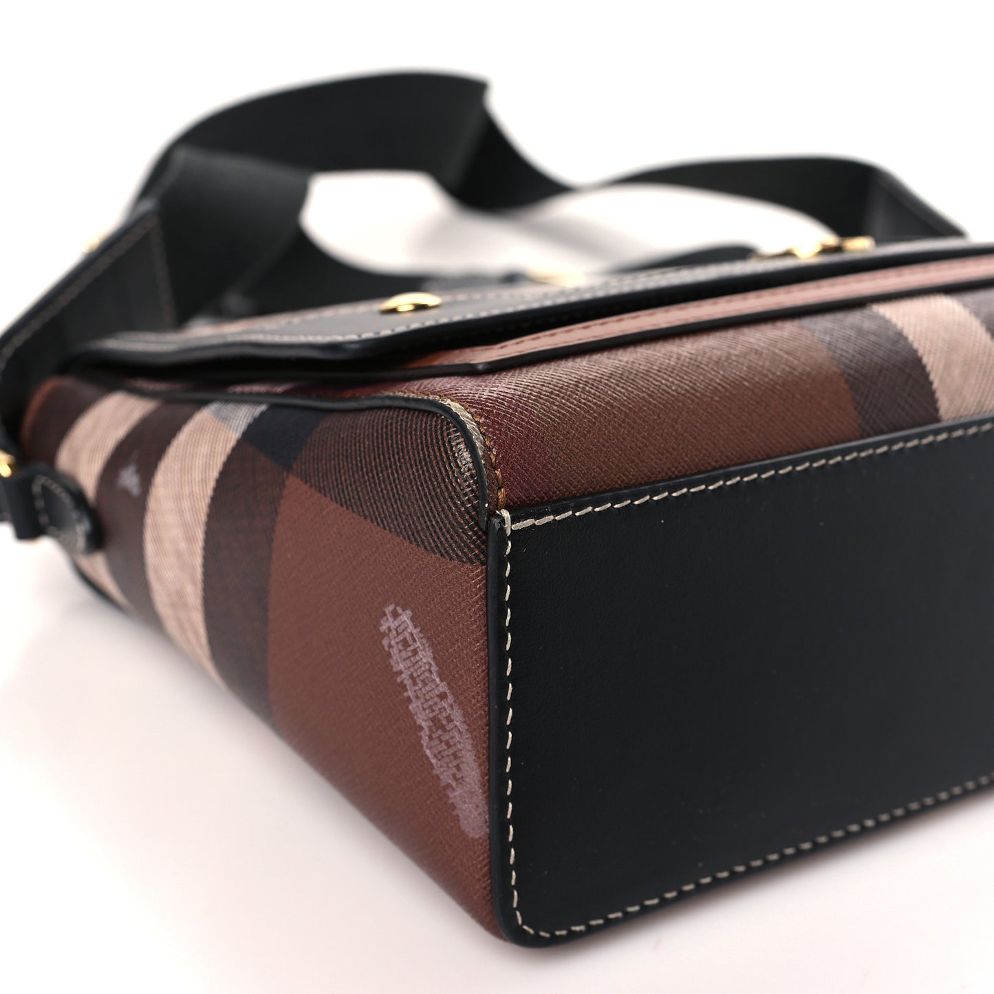 Coated Canvas Calfskin Vintage Check Medium Note Crossbody Bag Dark Birch Black