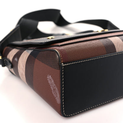 Burberry Coated Canvas Calfskin Vintage Check Medium Note Crossbody Bag Dark Birch Black 7 of 9