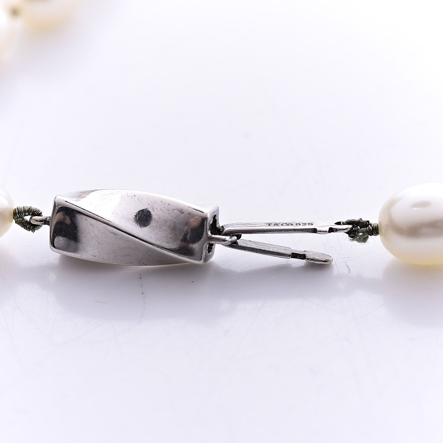 Tiffany Sterling Silver Pearl Strand Twist Clasp Necklace 16" 4 of 6