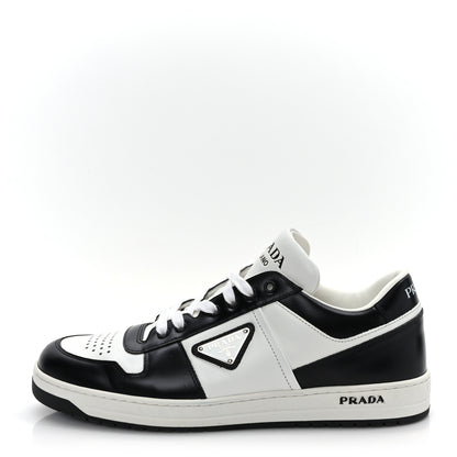 Prada Vitello Sport Spazzolato Rois Metal Triangle Logo Mens Downtown Low Top Sneakers 7.5 White Black 1 of 9