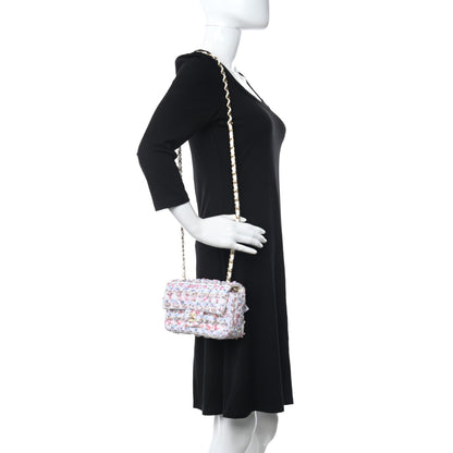 Chanel Tweed Quilted Mini Rectangular Flap White Pink Multicolor 2 of 11
